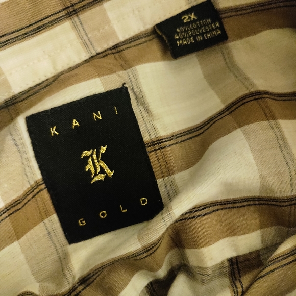 💸LAST CHANCE -KANI GOLD short sleeve beige plaid button down sz.2x-FINAL PRICE - Picture 4 of 4